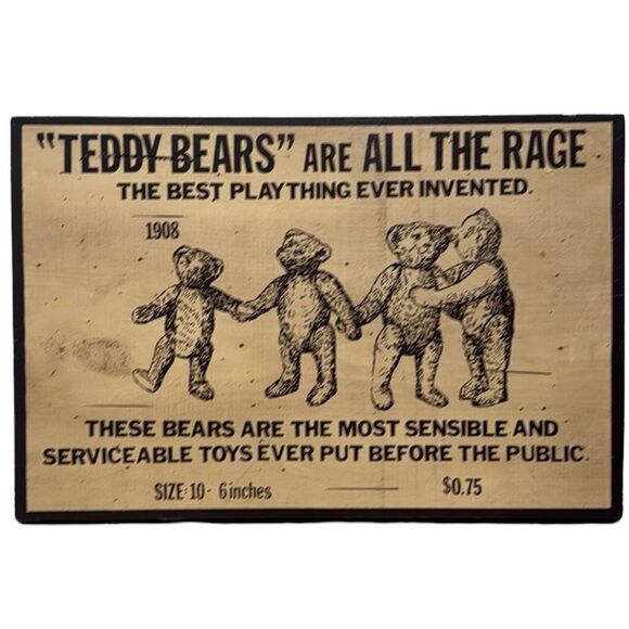 Wooden Teddy Bear Advertisement Sign - Picture 1 of 9